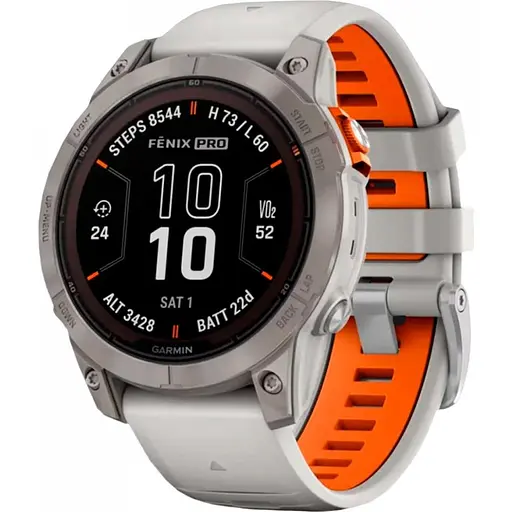 Смарт-часы Garmin Fenix 7X Pro Sapphire Solar Titanium w. Fog Gray/Ember O. Band (010-02778-14/15)