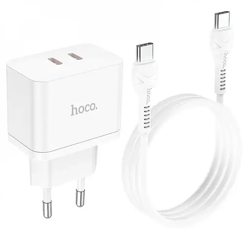 Сетевое зарядное устройство Hoco N29, 2хType-C PD 35W с кабелем Type-C - Type-C белый