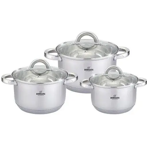 Універсальний набір каструль з кришками Bohmann BH-06-295 із нержавіючої сталі 6 предметів - фото 1