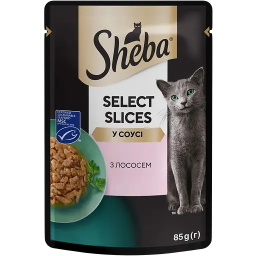 Набор влажного корма для кошек Sheba: с лососем в соусе - 15 шт. + с курицей и говядиной в соусе - 5 шт. 1,7 кг (20 шт. х 85 г) - фото 2