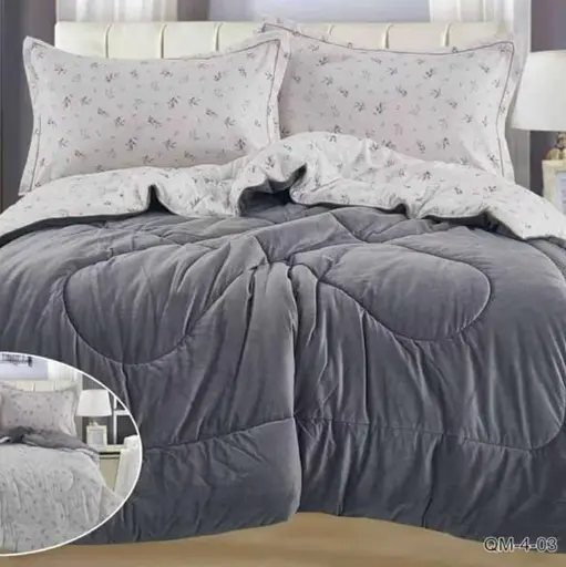 Постільна білизна Laura Grand 4 сезони QM-4-03 комбінована - зимова велюр євро комплект Сірий - фото 1