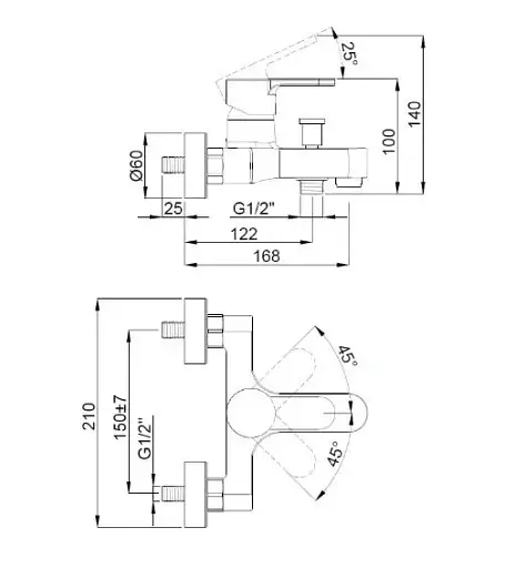 Смеситель для ванны Adell Lento однорычажный Хром 30412 - фото 2
