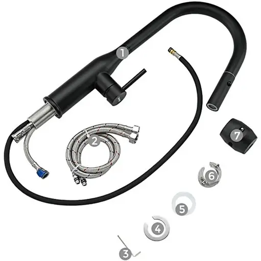 Смеситель для кухни высокий вытяжной гусак аэратор 2 функции нержавеющий корпус гайка Ø35 черный Gappo G4398-46 Черный матовый - фото 5