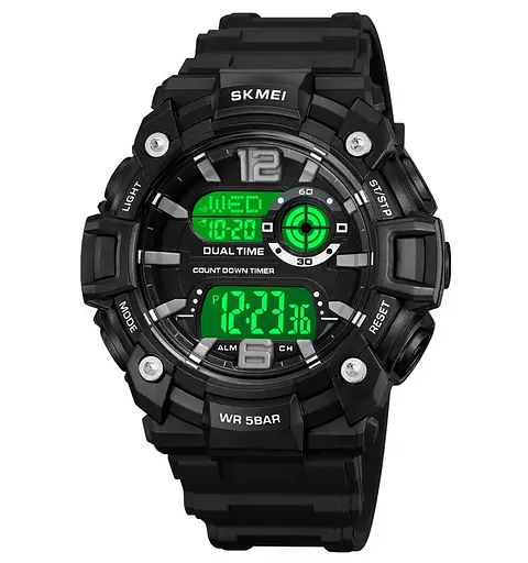 Годинник чоловічий спортивний наручний Skmei 2018 (Чорний з білим циферблатом) - фото 3