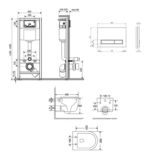 Подвесной унитаз Qtap Taurus Ultra Quiet + инсталляция Qtap Nest 4 в 1 (линейная клавиша White), Белый - фото 2