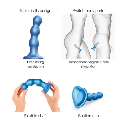 Насадка для страпону Strap-On-Me Dildo Plug Balls Blue Metallic L - фото 3