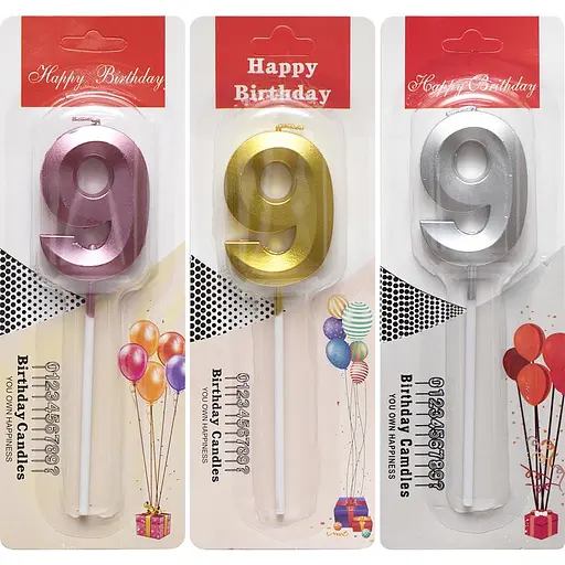 Свеча-цифра 9 металлик, TL-1056