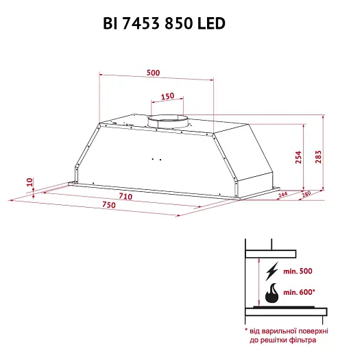 Вытяжка полновстраиваемая Perfelli BI 7453 I 850 LED - фото 12