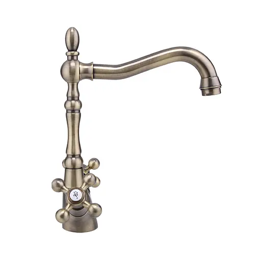 F4019-4 Змішувач для кухні двохвентильний Г-подібний ретро гусак латунний корпус шпилька бронза Frap 1/8 Бронза - фото 1