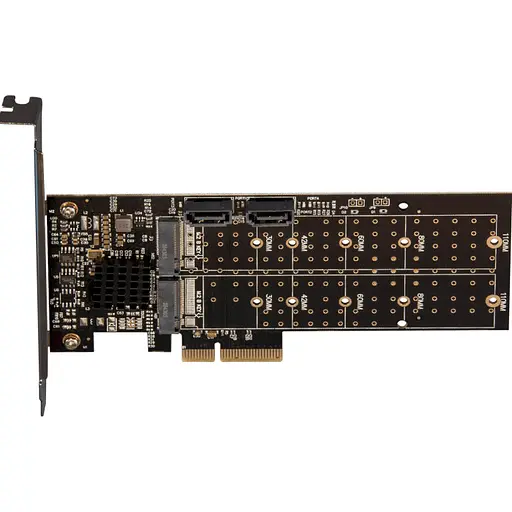 Плата расширения Frime (ECF-PCIEtoSSD012.LP) PCI-E-2хM.2+2хSATA, 88SE9215 - фото 1