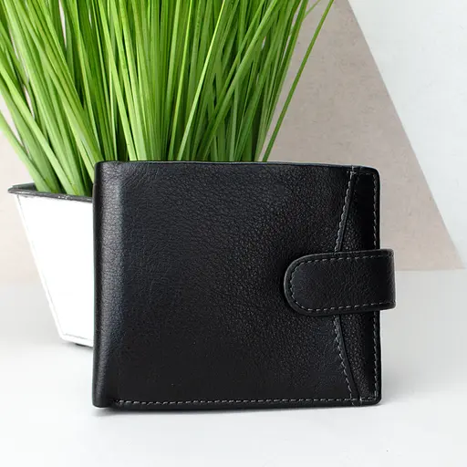 Кошелек мужской кожаный Ricco Grande 203 черный на кнопке - фото 1