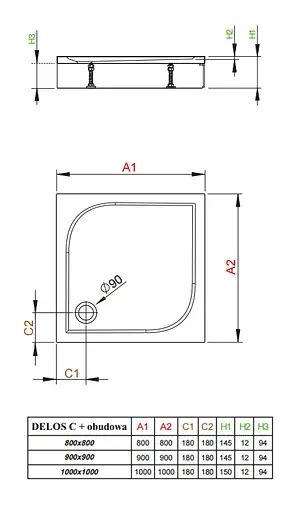 Душовий піддон Radaway Delos C 80x80 4C88170-03 + панель - фото 2