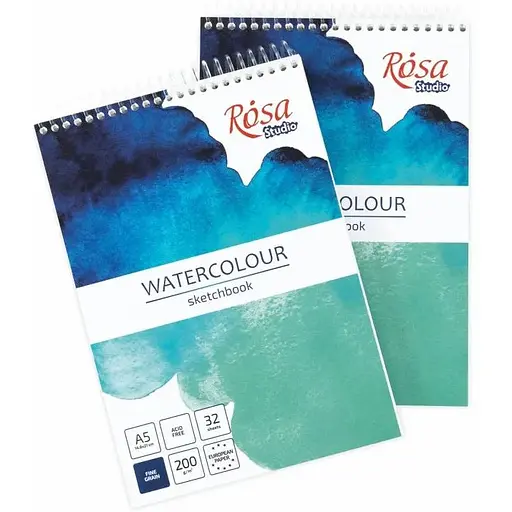 Скетчбук для акварели Rosa Studio на спирали Бирюза А5 200г/м2 32л белая бумага - фото 3