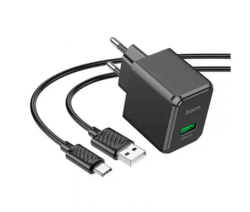 Адаптер зарядное устройство Hoco CS12A (1 USB 18 W) + кабель USB Type-C (черный) - фото 2
