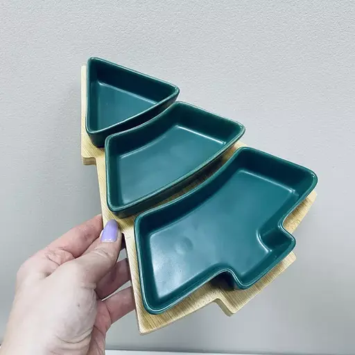 Менажниця 26x15x5 см на підставці Olens 8030-389 на 3 секції ялинка Зелений - фото 3