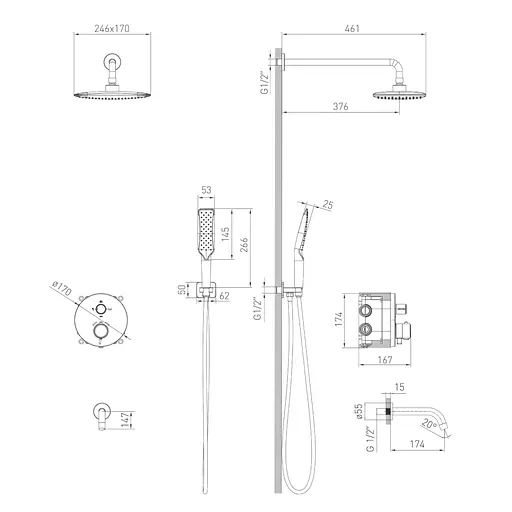 Душова система прихованого монтажу Volle Cromo Sistema 1584.090901, Хром - фото 3