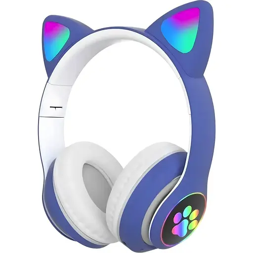Бездротові Bluetooth навушники котячі вушка CAT STN-28 з мікрофоном та LED RGB підсвічуванням сині