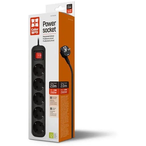 Мережевий фільтр-подовжувач СolorWay PSEA52-BK 5 розеток 2 м Black - фото 4