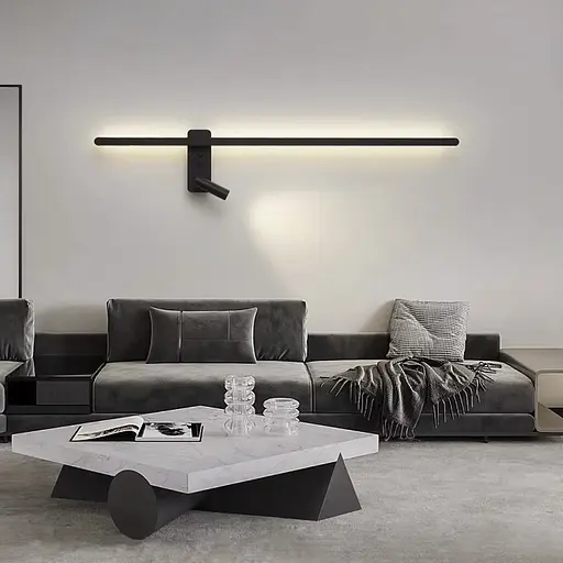 Бра Line F лінійне чорне 100 см зі спотом справа та 2-ма вимикачами Арт. WB 121/1000 R BK - фото 5
