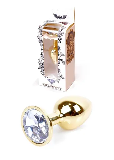 Металева анальна пробка з кристалом Boss Jewellery Gold Plug 7 см (прозорий)