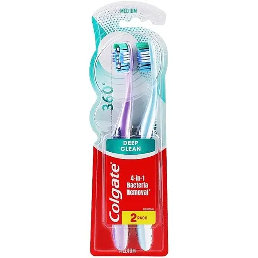 Зубна щітка Colgate 360 Суперчистота усієї порожнини рота фіолетова з зеленим 2 шт.  - фото 1