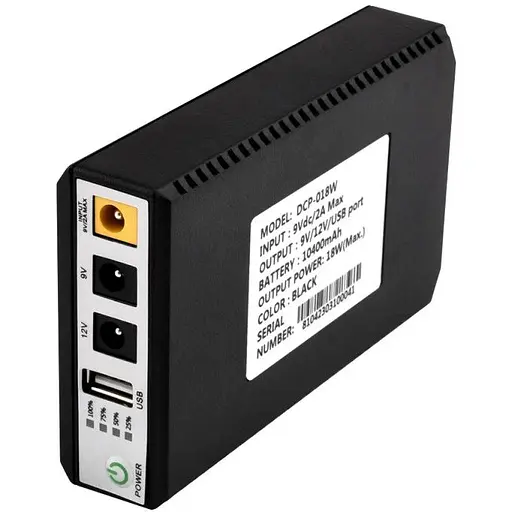 ИБП UPS DC 18W 10400mAh для роутера, терминала, камеры DCP-018W/DC5.5x2.5mm: 5V/9V/12V/USB/LED без блока питания Black