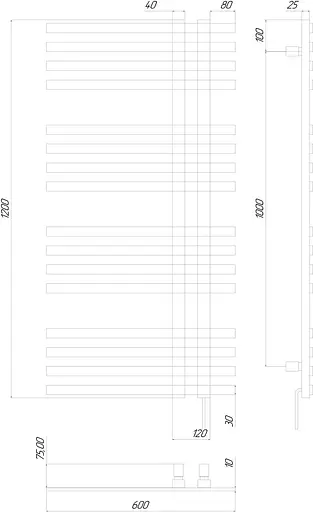 Електрична рушникосушарка Kosser Браш1200x600 EL тайм. білий ДБ03ELW, Білий матовий, Ліве - фото 5