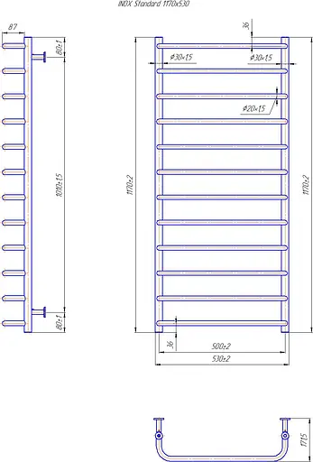 Водяной полотенцесушитель Mario Inox Стандарт 1170x530/500 1.8.044612.P, Хром, нижнее - фото 4