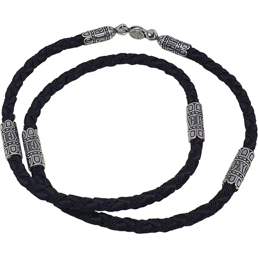 Ювелірний шнурок Меридіан 925 з текстилю з срібними вставками. 846/5 60 70