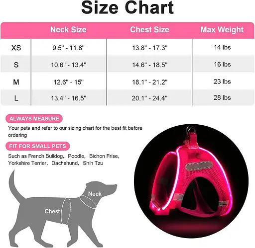 Освітлена шлейка для собак, світлодіодна шлейка, що перезаряджається, жилет з підсвічуванням для прогулянок вночі - фото 3