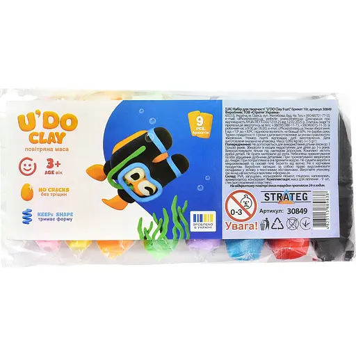 Набір для творчості Strateg U'DO Clay 90 г (10 г x 9 шт.) (30849) - фото 1