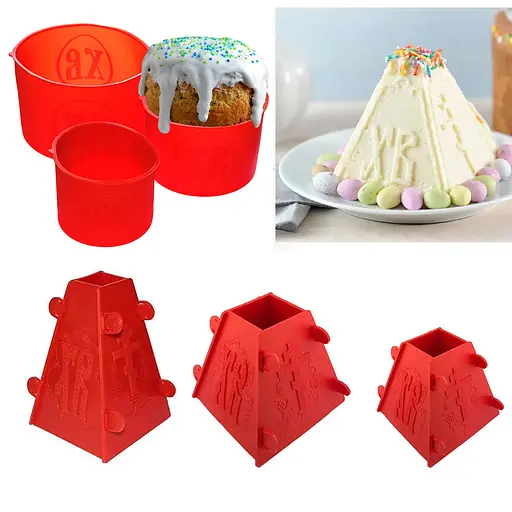 Набор из 3 форм для творожной паски 1/0.5/ 0.3 кг и 3 силиконовых форм для выпечки паски и куличей, Kitchette Красный 86206 - фото 1