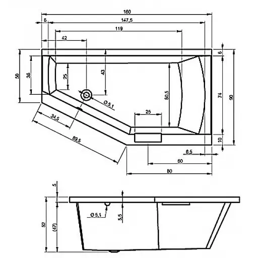 Ванна акрилова Rho Geta 160x90 BA8700500000000 ліва - фото 2