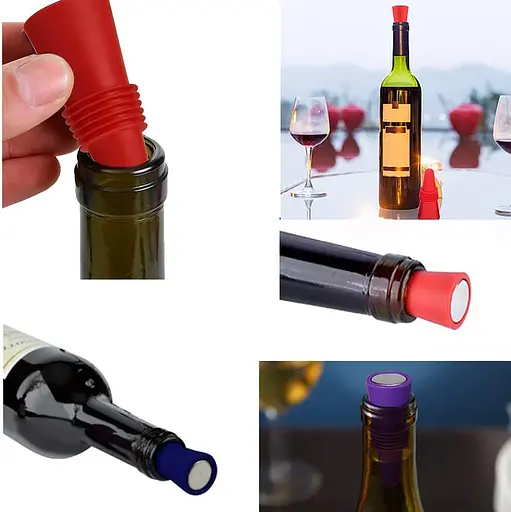 Пробка силіконова для пляшок вина та шампанського затичка багаторазова 6 см (2 шт. у комплекті), Kitchen Master Різні кольори 86912 - фото 4