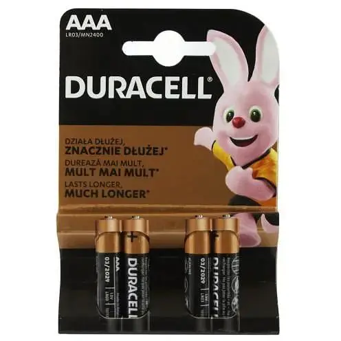 Батарейка AAA (LR03), щелочная, Duracell Duralock Basic, 4 шт, 1.5V, (MN2400 4BL) - фото 1