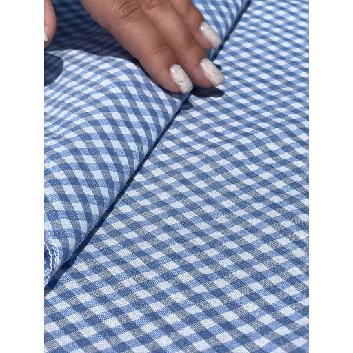 Скатертина в клітинку для столу Зефір 100х100 см (+ 4 серветки 30х40) Синя - фото 9