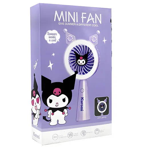 Дитячий портативний USB-вентилятор на акумуляторі Kuromi фіолетовий (677-79) - фото 3