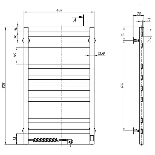 Электрический полотенцесушитель Navin Авангард 480x800 Sensor левосторонний с таймером, под золото 10-428153-4880, Золотой, Левое, Электронный - фото 2