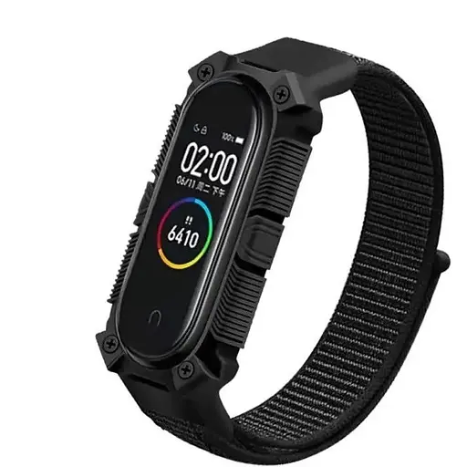 Ремінець Amazfeel для фітнес-браслета Mi Band 3, 4, 5, 6, 7 Armor design нейлоновий чорний