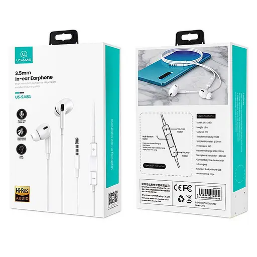 Навушники Usams EP-41 з мікрофоном (3.5mm/1.2m) Білий - фото 6