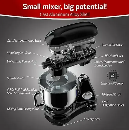 Кухонный комбайн планетарный Cookdeyi миксер тестомес 1800 Вт чаша 8 л SM 1522NM black - фото 5