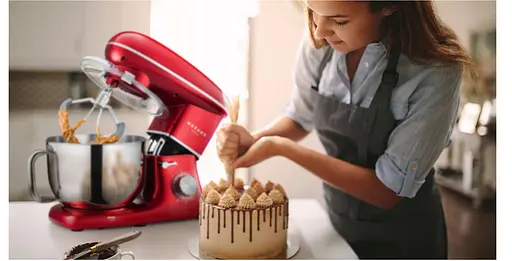 Кухонный комбайн Mozano профессиональный тестомес Kitchen Machine 2300 Вт чаша 6,2 л Red Кулинарная книга в подарок - фото 4