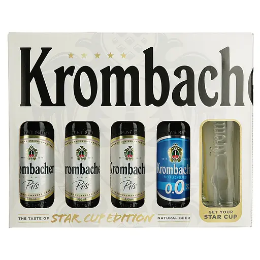 Набор пива: Krombacher Pils 4.8% 0.99 л (3 шт. x 0.33 л) + Krombacher б/у 0% 0.33 л + бокал - фото 5