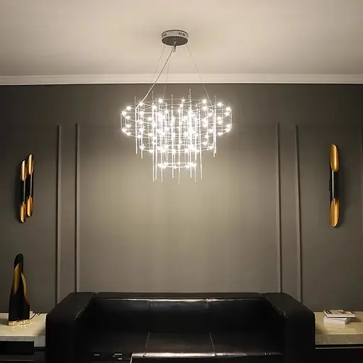 Невагома срібна триярусна люстра Ø 80 см | Line F | Арт. MJ205-800 CH - фото 3