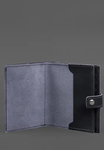 Кожаная обложка-портмоне на паспорт с гербом Украины 25.1 темно-синяя - фото 3