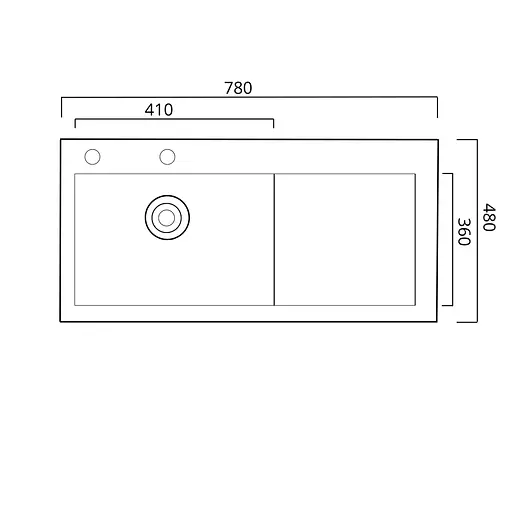 Кухонна мийка чорна PVD 78x48 L Platinum Handmade (два отвори, круглий сифон 3,0/0,8), Чорний - фото 2