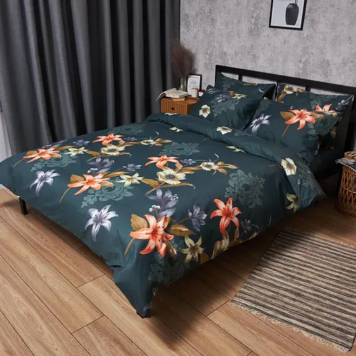 Комплект постельного белья Moon&Star Микросатин Premium Floral Nocturne Полуторный 143х210 наволочки 2х70х70 - фото 1