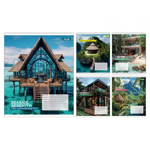 Зошити учнівські 36 аркушів клітинка 1B Seaside Serenity, 15 шт. в упаковці