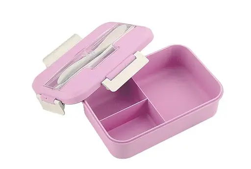 Ланч бокс Pink из пшеничной соломы 1000мл с ложкой и кит палочки для микроволновки - фото 2