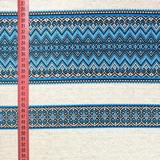 Лляная ткань с украинским орнаментом "Рандеву синий" (от 1 м) - фото 3
